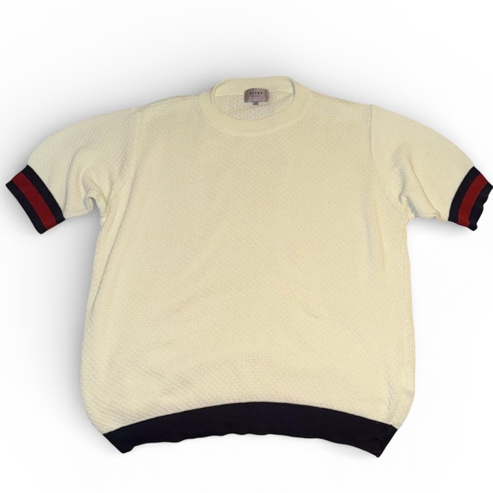 BEAMS HEART Japan Cream Knit Top Short Sleeve Sz Small
